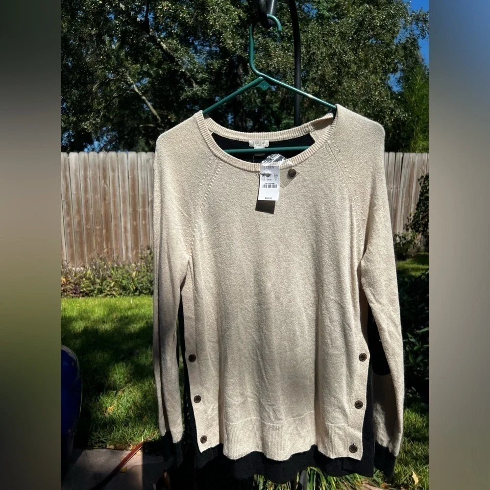 New ▶️ J. Crew ◀️ Color Block Wool Blend Crew Sweater with elbow patch.